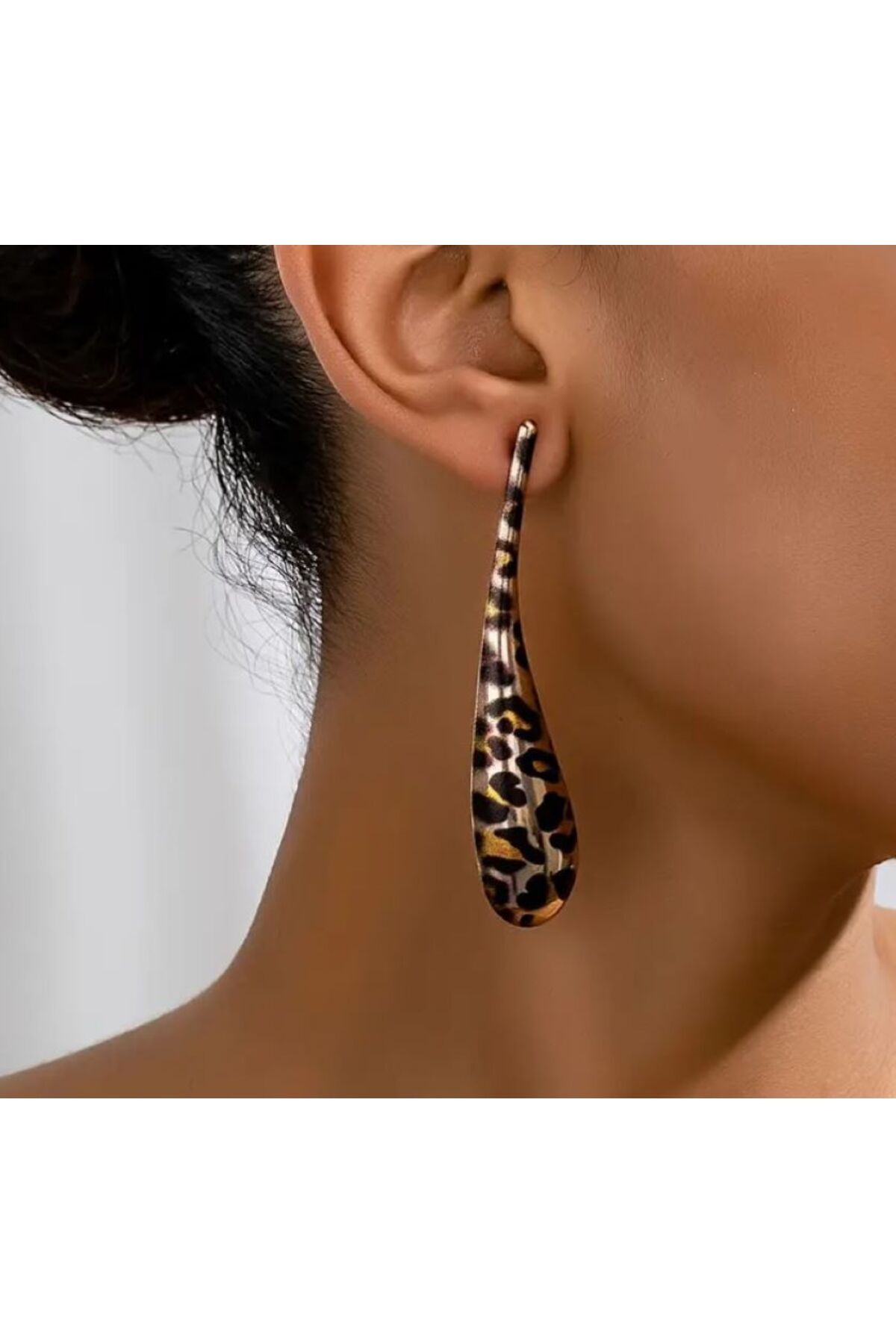 Leopar Desenli Damla Küpe, Kulak İğnesi Paslanmaz Çelik
