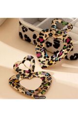 Leopar Desenli Kalp Vintage Küpe, Kulak İğnesi Paslanmaz Çelik