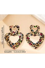 Leopar Desenli Kalp Vintage Küpe, Kulak İğnesi Paslanmaz Çelik