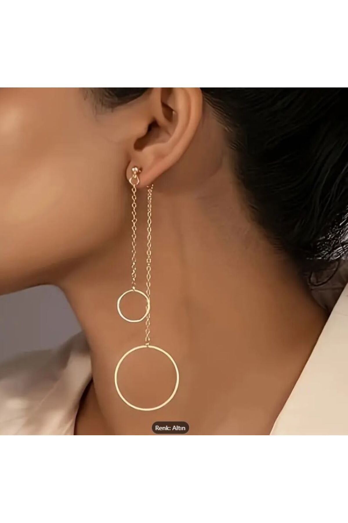 Uzun Zincir Geometrik Sallantılı Küpe