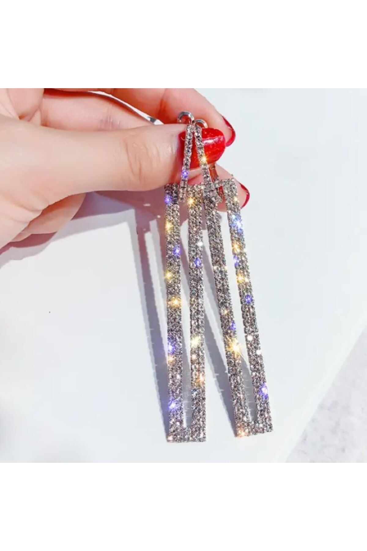 Yapay Elmas Taşlı, Dikdörtgen Küpe, Kulak İğnesi Paslanmaz Çelik