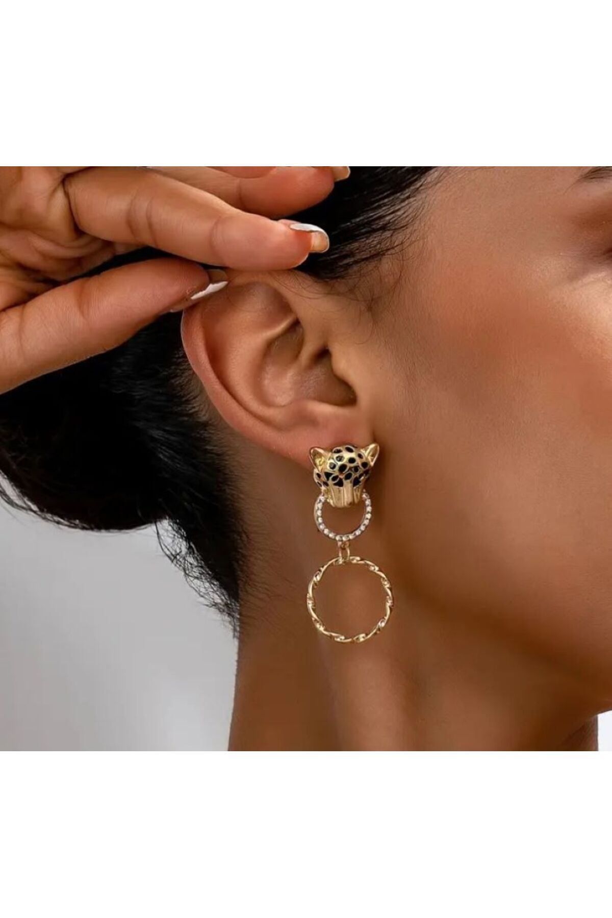 Zarif Leopar Başlı Küpe, Kulak İğnesi Paslanmaz Çelik