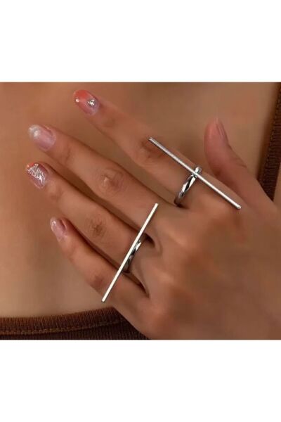 2 li Gümüş Renk Çizgi Yüzük