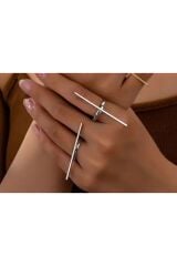 2 li Gümüş Renk Çizgi Yüzük