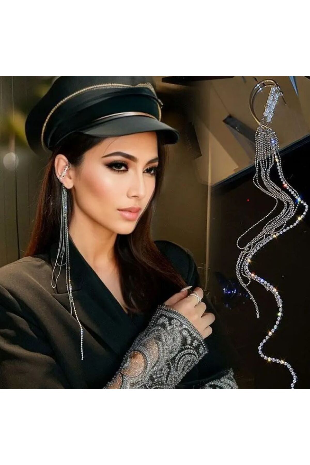 Çarpıcı, Marjinal, Yapay Elmas Kulak Klipsi