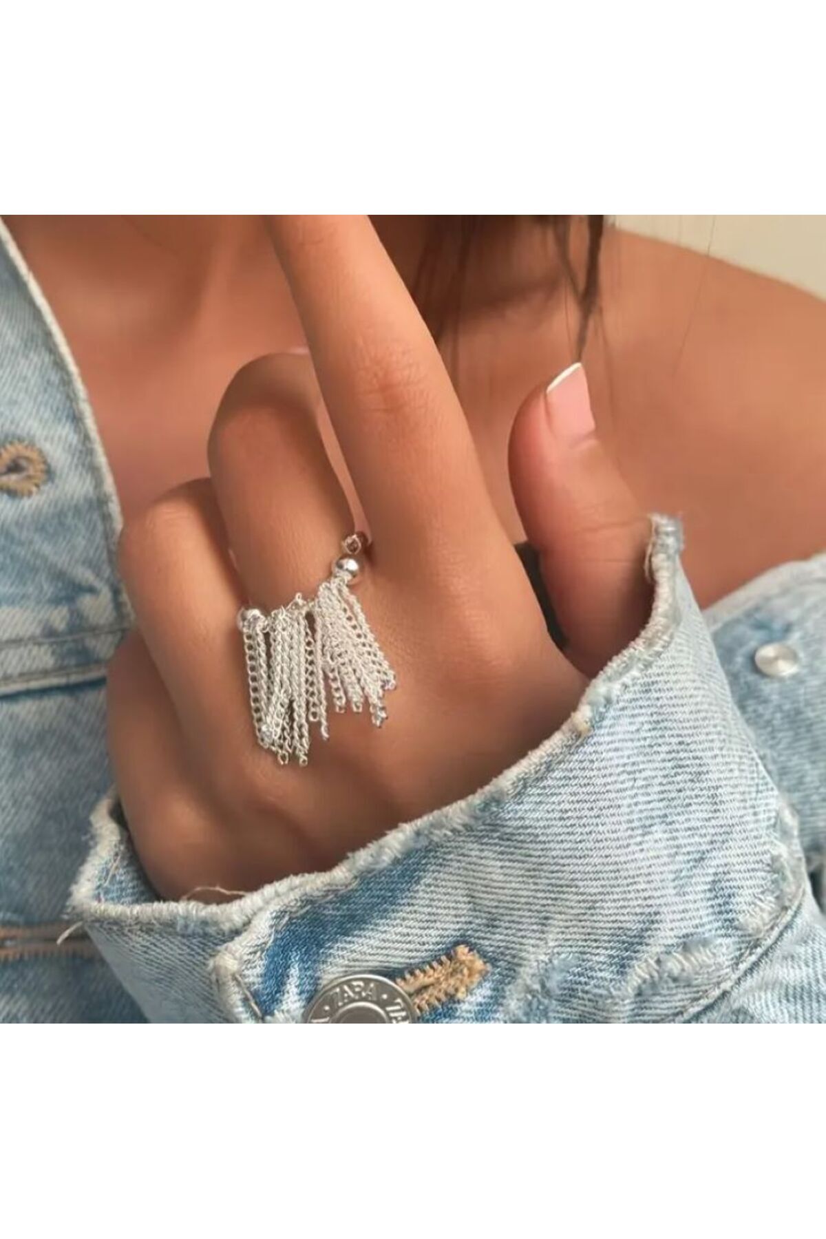 Püskül Zincirli Trend Yüzük