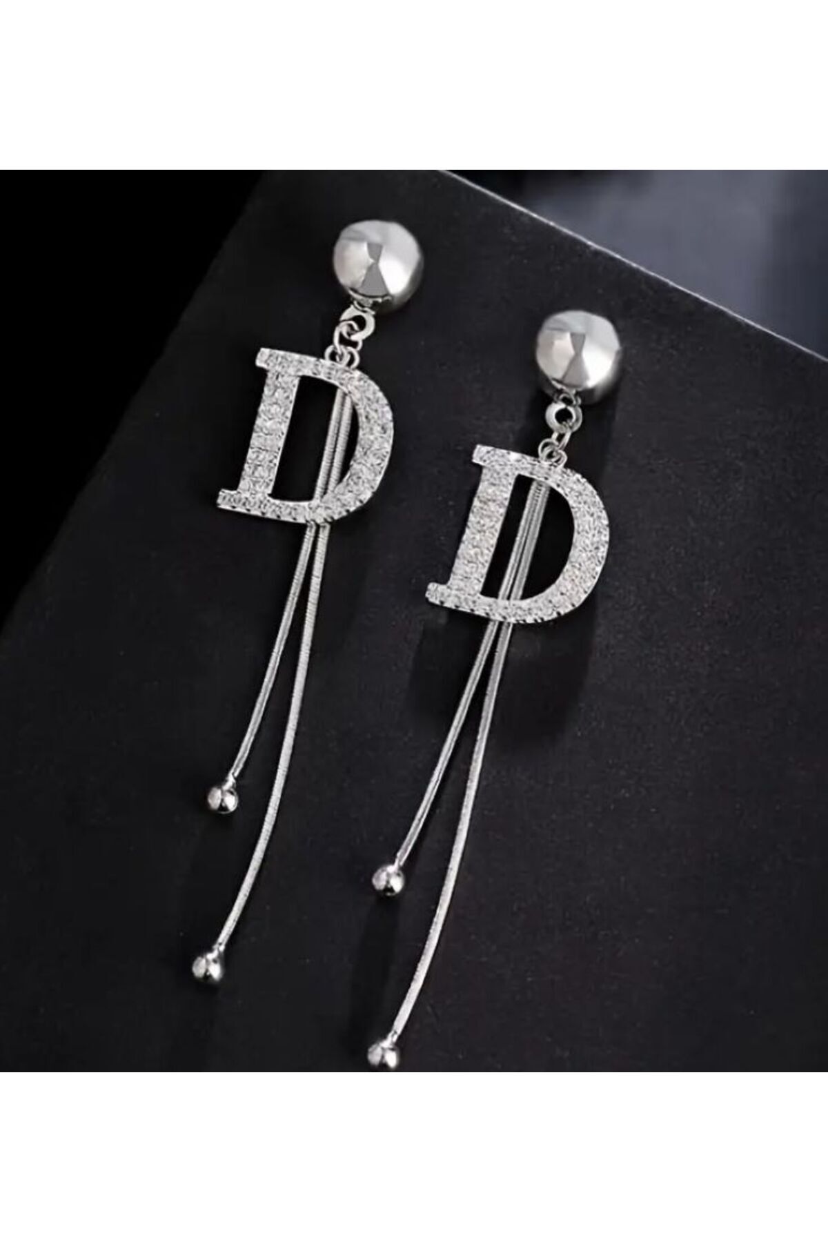 D Harfi Uzun Gümüş Renk Küpe-kulak Iğnesi 925 Ayar Gümüş