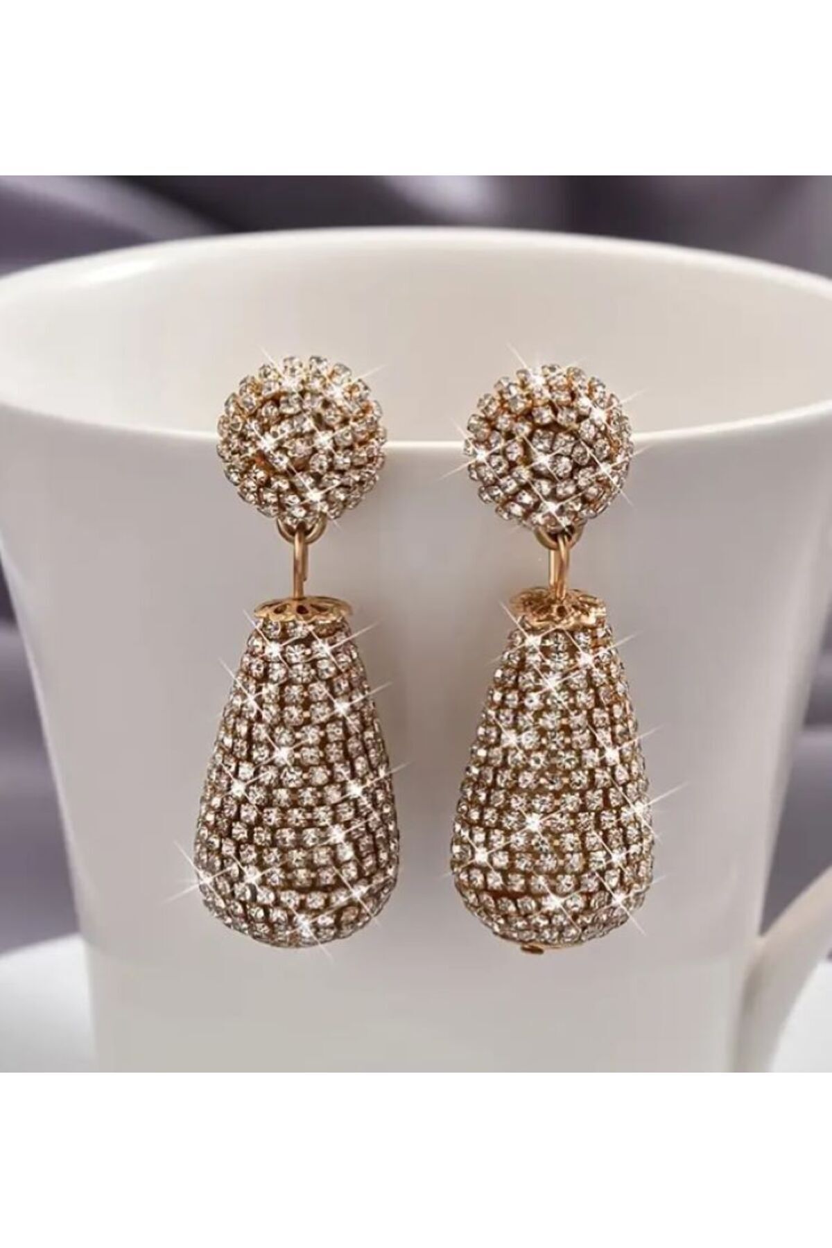 Yapay Elmas, Parıltılı, Elegant Damla Küpe-Kulak İğnesi Paslanmaz Çelik