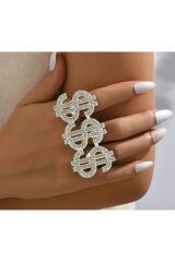 Gümüş Kaplama, Yapay Elmas Detaylı, Dolar Amblemli Yüzük