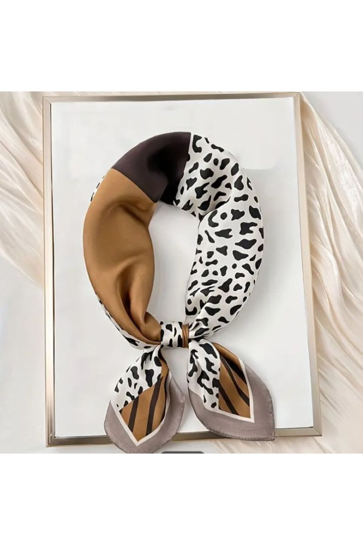 Vintage Leopar Desenli, Güneş, Rüzgar Geçirmez, Çift Taraf Baskılı, Şal, Fular, Eşarp 70x70