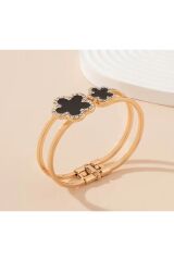 Trend Taşlı 18 Ayar Altın Kaplama Kelepçe Bilezik