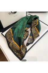 Zarif, Leopar Detaylı, Güneşten Koruyan, Rüzgar Geçirmez, Çift Taraf Baskılı, Fular, Eşarp 70x70 Yeşil
