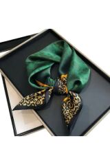 Zarif, Leopar Detaylı, Güneşten Koruyan, Rüzgar Geçirmez, Çift Taraf Baskılı, Fular, Eşarp 70x70 Yeşil