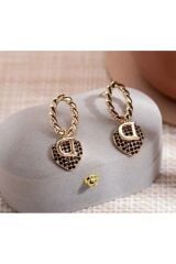 18 Ayar Altın Kaplama, Harf Detaylı, Vintage Tarz, Hareketli Küpe-Kulak İğnesi Paslanmaz Çelik