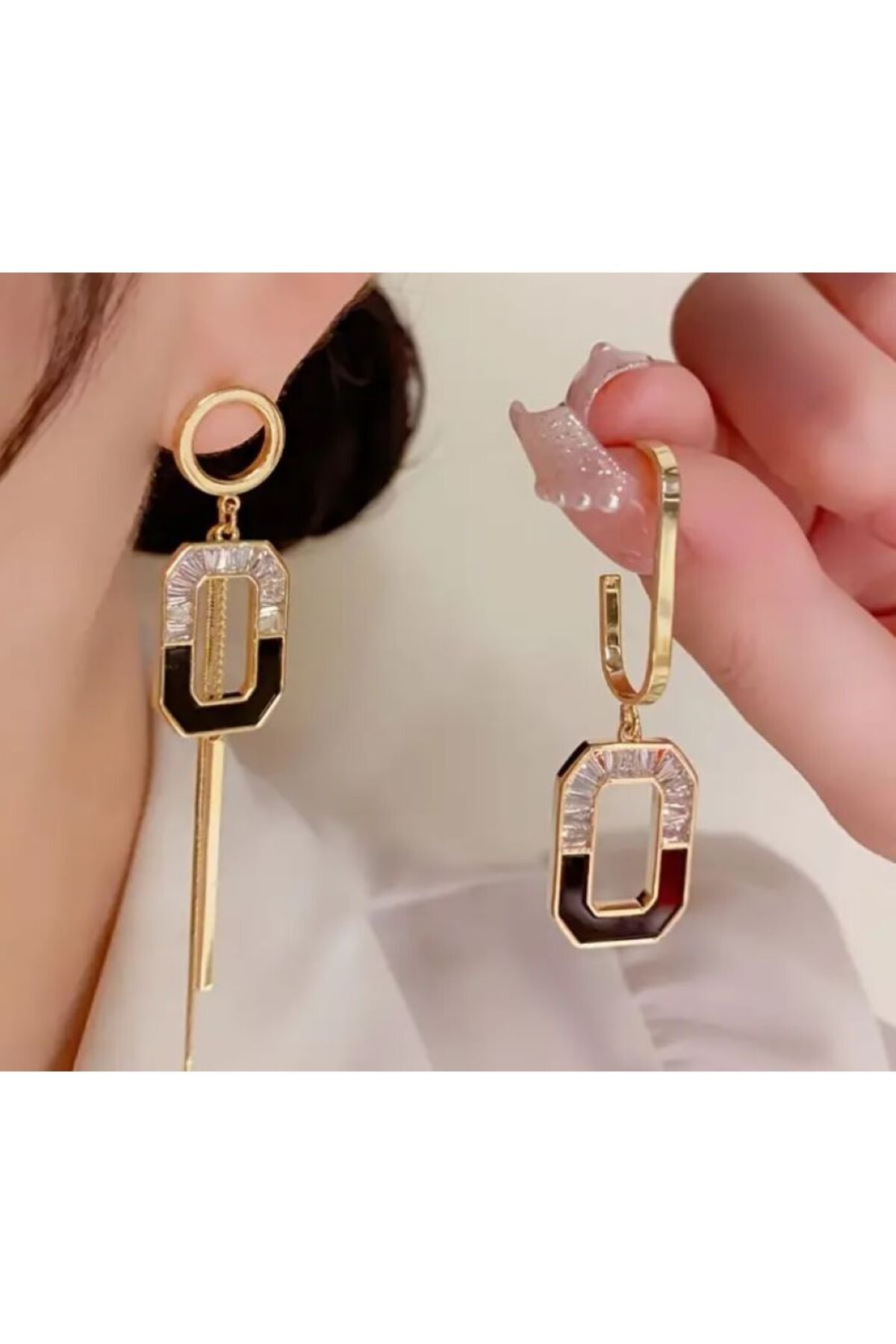 Cam Mozaik Detaylı, Gözalıcı, Sallantılı Küpe, 925 Ayar Gümüş Kulak İğnesi