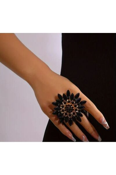 Boho Büyük Çiçek Yapay Elmas Yüzük