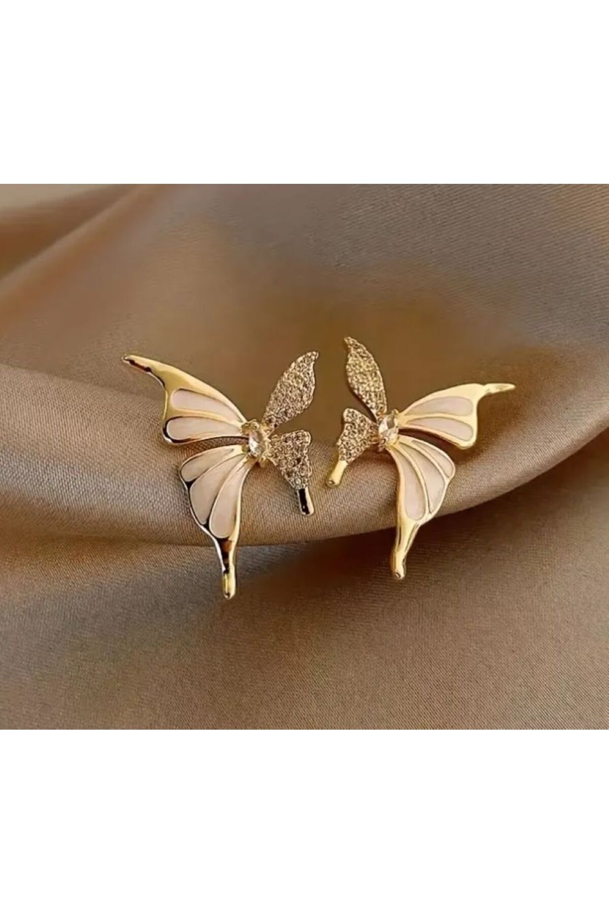 Kelebek Motifli, Zirkon Kaplama, Zarif Küpe-Kulak İğnesi Paslanmaz Çelik