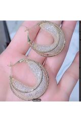 Parlak Zirkon Taşlı, Altın Rengi, Parıltılı, Kafesli Küpe