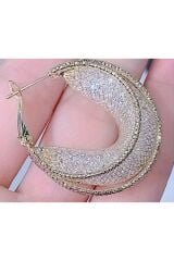 Parlak Zirkon Taşlı, Altın Rengi, Parıltılı, Kafesli Küpe