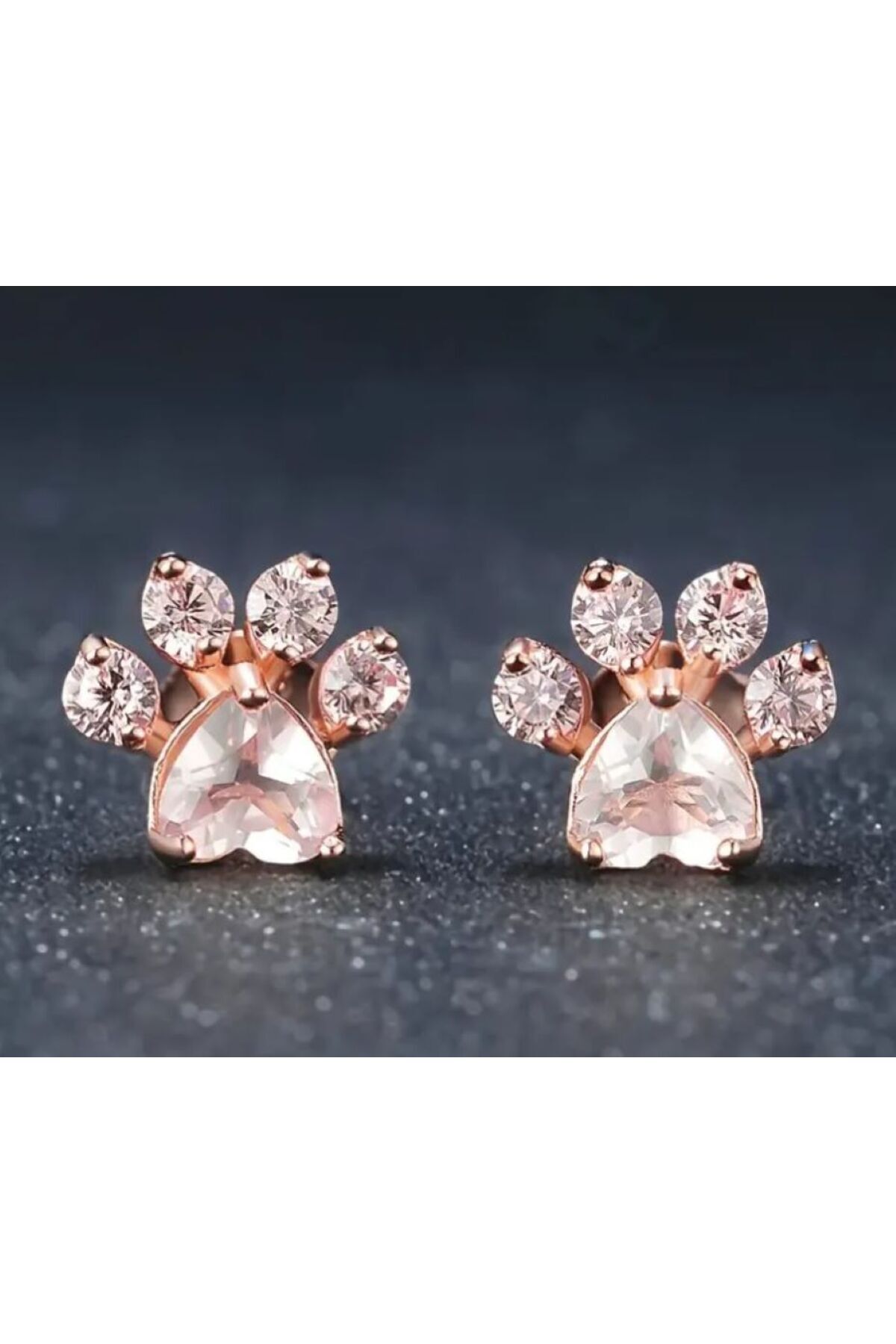 Pati Küpe, Pembe Kristal ve Şeffaf Zirkon Taşlı, Gül Altın Rengi