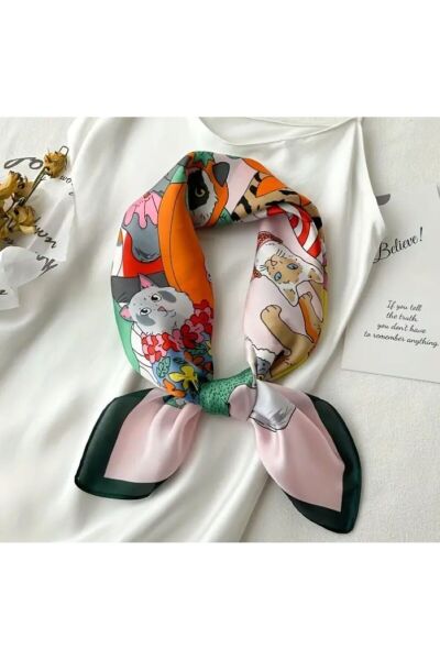 Karikatürize hayvan Desenli, Espirili Güneşten Koruyan, Rüzgar Geçirmez, Şal, Fular, Eşarp 70CMX70CM