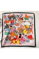 Karikatürize hayvan Desenli, Espirili Güneşten Koruyan, Rüzgar Geçirmez, Şal, Fular, Eşarp 70CMX70CM