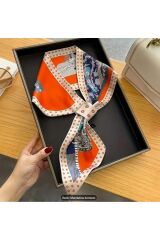 Geometrik Baskılı, Dekoratif, Uzun Ipek Saten Şal Eşarp 75x13 Kırmızı