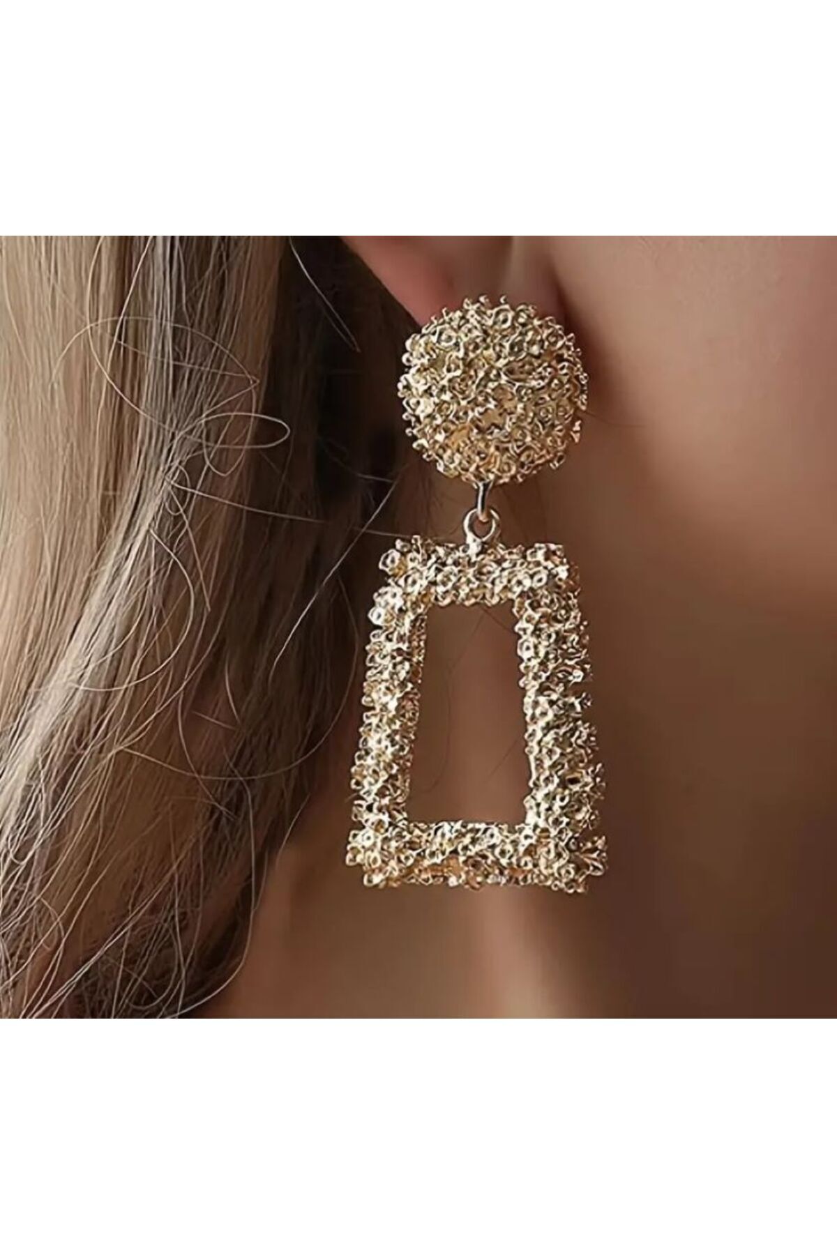 18 Ayar Altın Kaplama Büyük Geometrik Gold Küpe