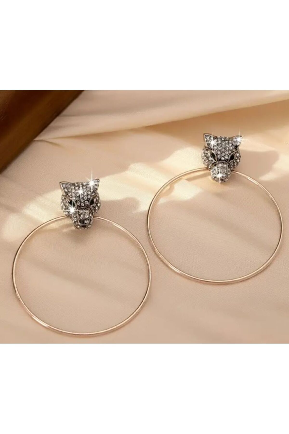 Leopar Temalı, Pembe Gümüş Renk, Halka Küpe, Kulak İğnesi Paslanmaz Çelik