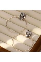 Leopar Temalı, Pembe Gümüş Renk, Halka Küpe, Kulak İğnesi Paslanmaz Çelik