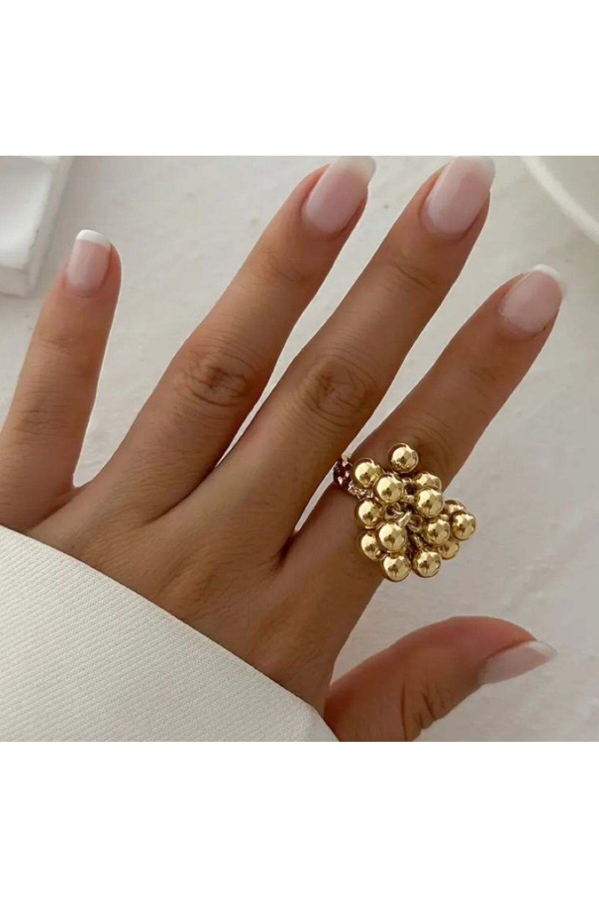 Zarif Boncuklu, sallantılı, Gümüş Ayarlanabilir Yüzük