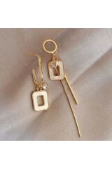 Şık Asimetrik Uzun Püsküllü Küpeler, Kulak İğnesi 925 Ayar Gümüş