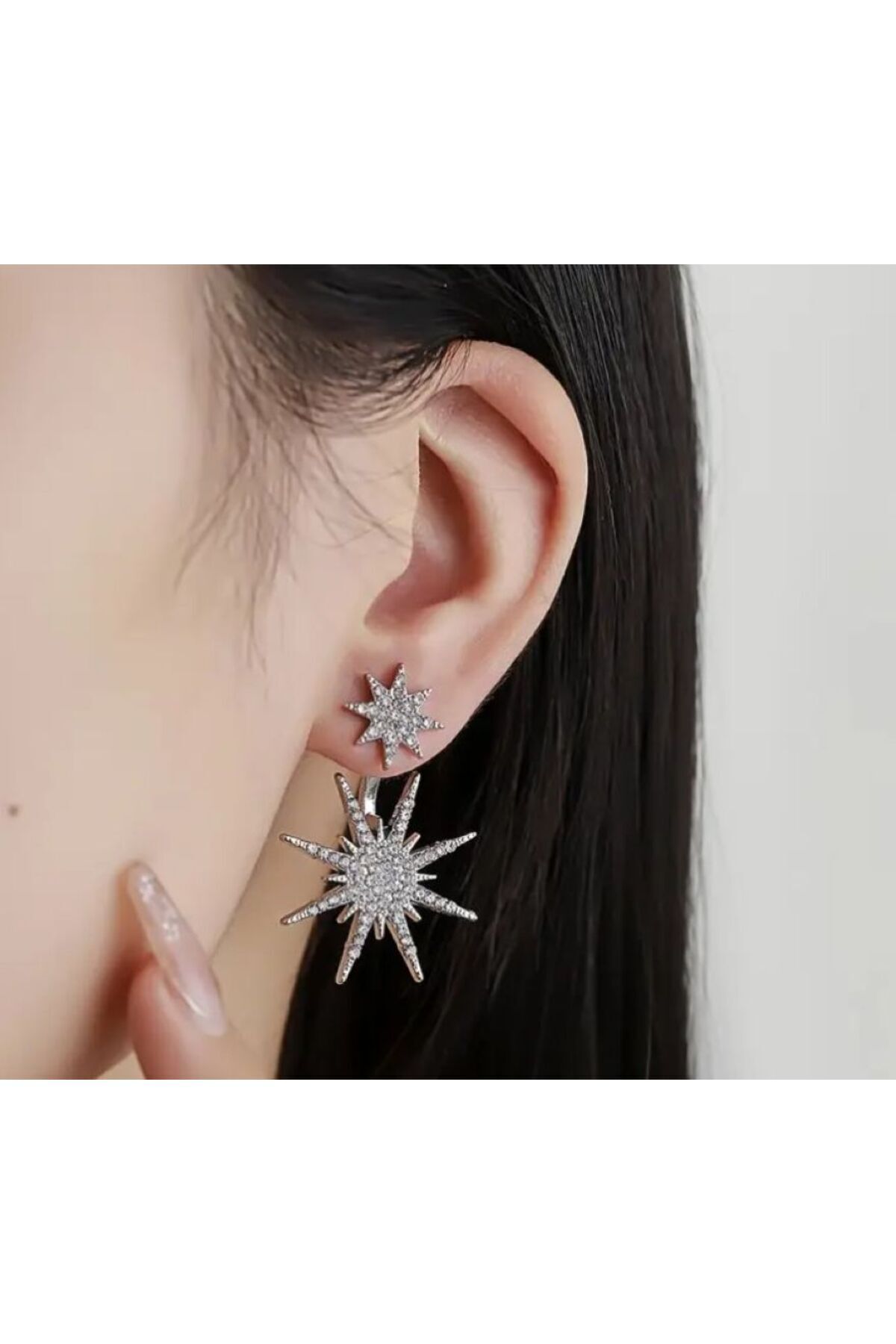 Gümüş Kaplama, Yapay Elmas Yuvarlak kar Tanesi Küpe