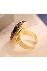 Vintage, Leopar Desenli, Siyah, Kahve ve Kehribar rengi Zirkon Taşlı Ayarlanabilir Yüzük