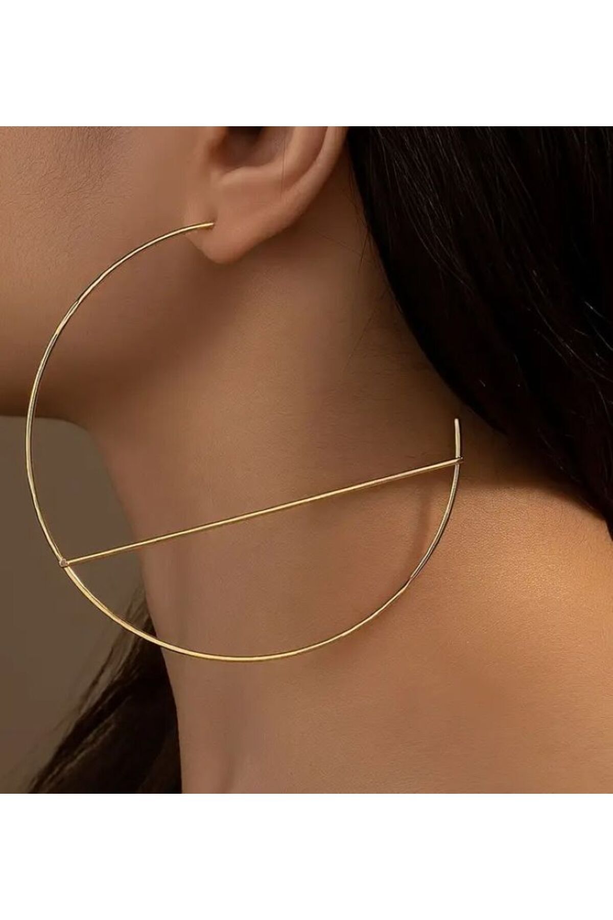 14K Altın Kaplama, Geometrik Büyük Halka Küpe