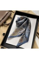 Paisley Desenli, Yumuşak,, Güneşten Koruyan, Rüzgar Geçirmez, Çift Taraf Baskılı, Fular, Eşarp 70x70 Mavi