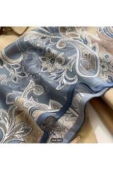 Paisley Desenli, Yumuşak,, Güneşten Koruyan, Rüzgar Geçirmez, Çift Taraf Baskılı, Fular, Eşarp 70x70 Mavi