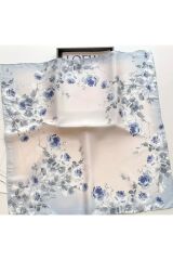 Mürekkep Gülü Desenli, Güneşten Koruyan, Rüzgar Geçirmez, Çift Taraf Baskılı, Fular, Eşarp 70x70 Mavi