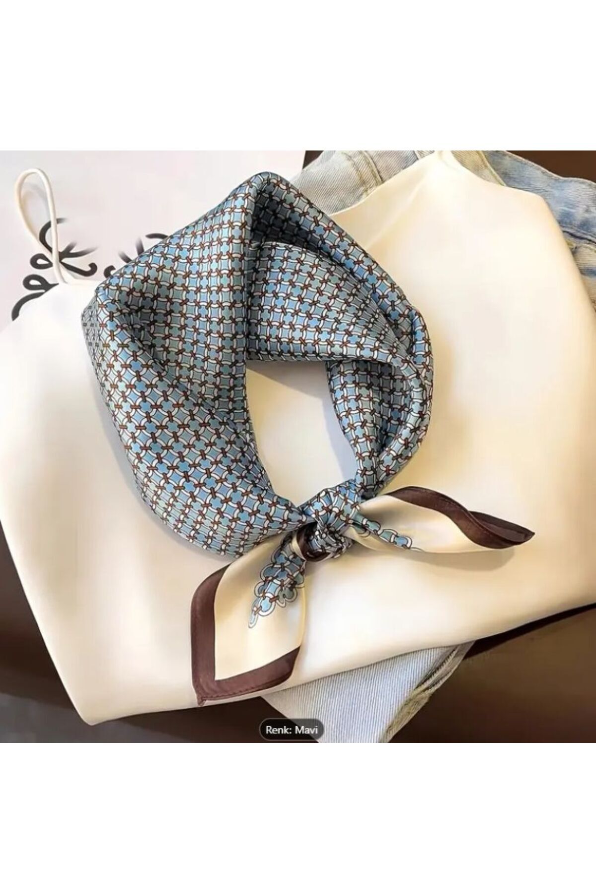 Mavi Kahve, Yumuşak, Güneş, Rüzgar Geçirmez, Çift Taraf Baskılı, Şal, Fular, Eşarp 70x70