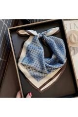 Mavi Kahve, Yumuşak, Güneş, Rüzgar Geçirmez, Çift Taraf Baskılı, Şal, Fular, Eşarp 70x70