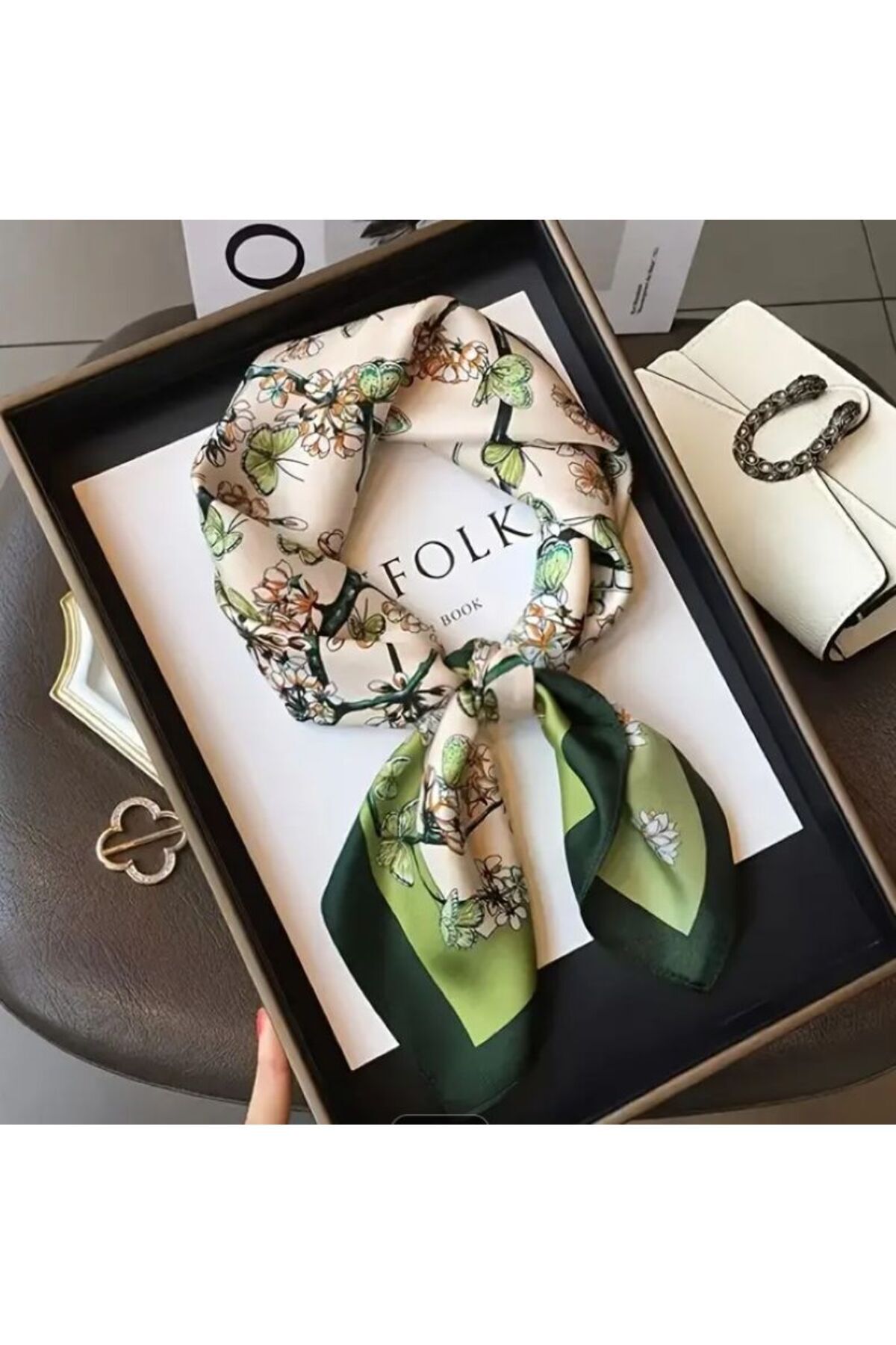 Çiçek, Kelebek Desenli, Güneş, Rüzgar Geçirmez, Çift Taraf Baskılı, Şal, Fular, Eşarp 70x70