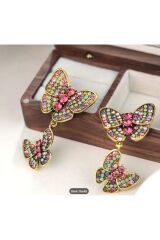 Yapay Elmas Zarif Kelebek Küpe, Kulak İğnesi 925 Ayar Gümüş