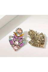 Zirkon Taşlı Çok Renkli Gümüş Kaplama Boho Küpe-Kulak İpnesi Paslanmaz Çelik