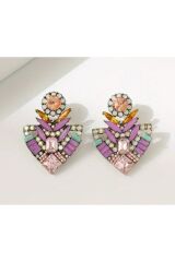 Zirkon Taşlı Çok Renkli Gümüş Kaplama Boho Küpe-Kulak İpnesi Paslanmaz Çelik