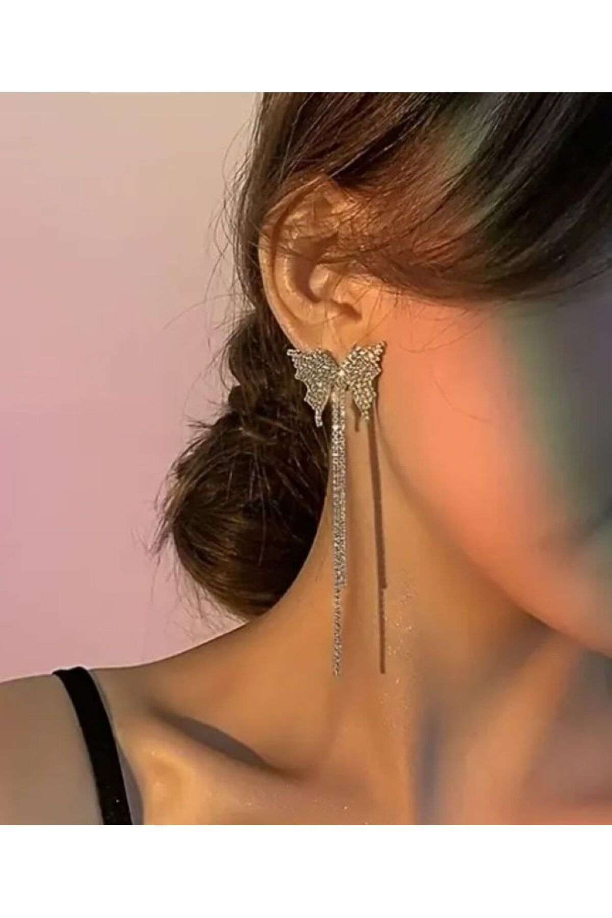 Kelebek Sarkıt Küpe-Kulak İğnesi 925 Ayar Gümüş Kaplama