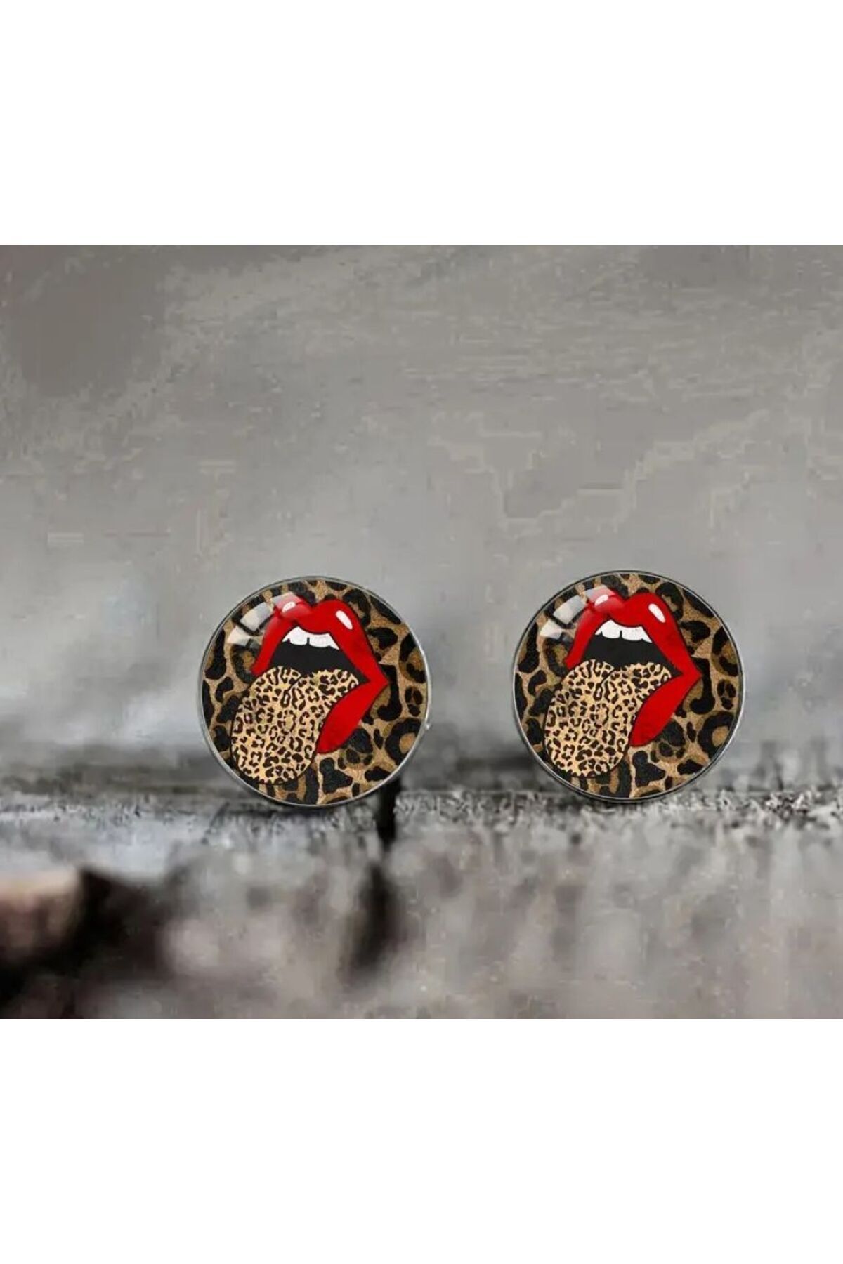 Rock&Roll Leopar Küpe-Kulak İğnesi Paslanamaz Çelik