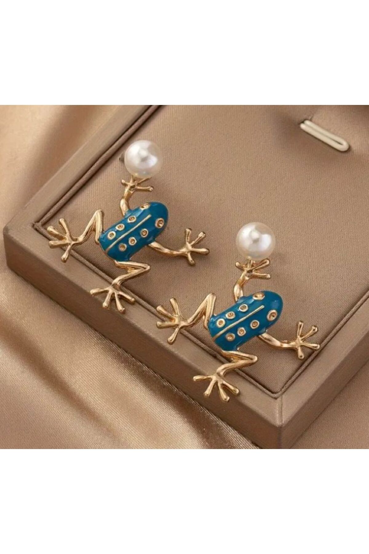 18 Ayar Altın Kaplama Sevimli Kurbağa Damla Küpeler