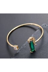 Leopar Figürlü Zirkon Taşlı Zarif Gold Kelepçe bilezik