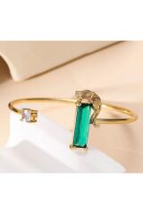 Leopar Figürlü Zirkon Taşlı Zarif Gold Kelepçe bilezik