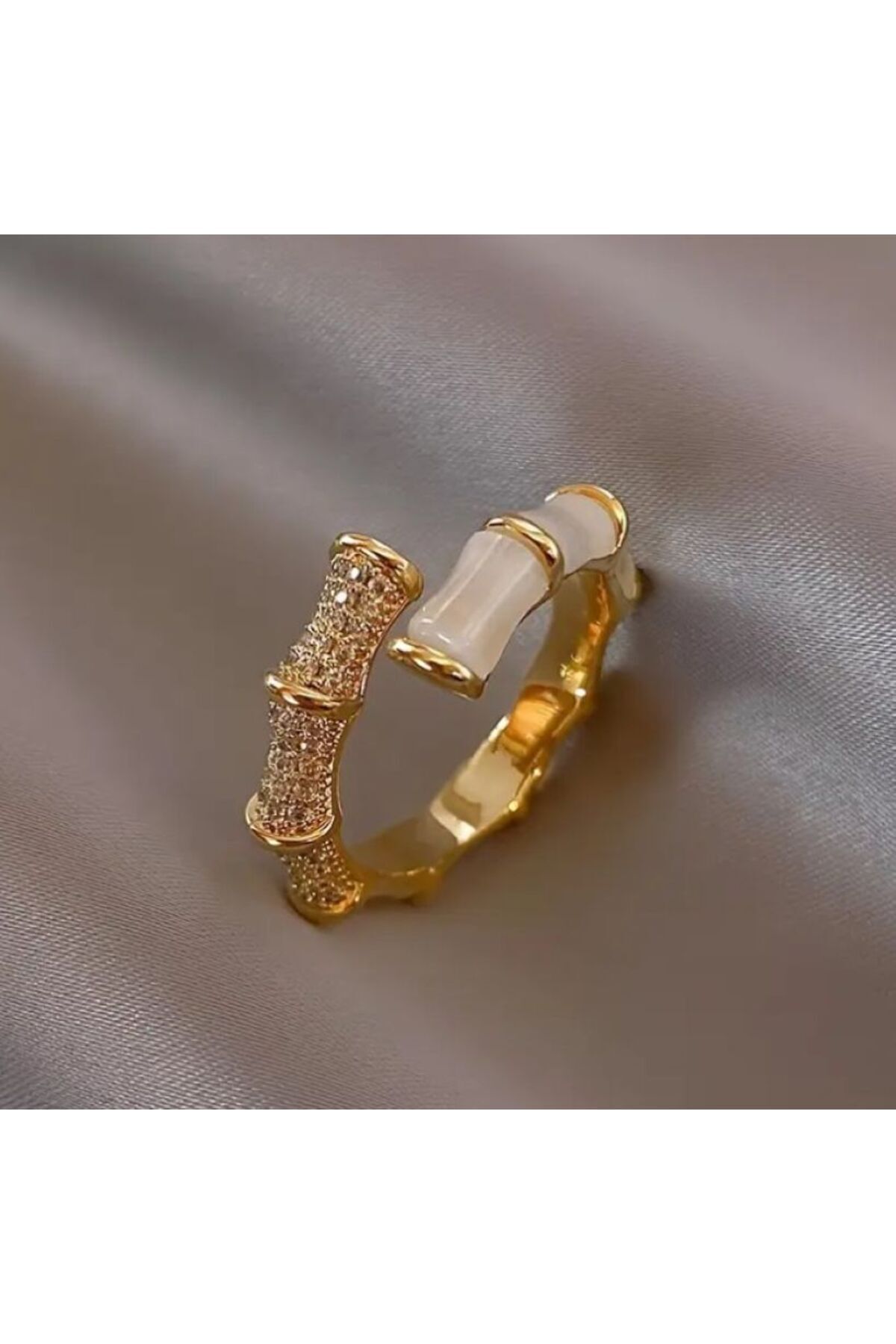 14K Altın Kaplama Ayarlanabilir Bambu Yüzük